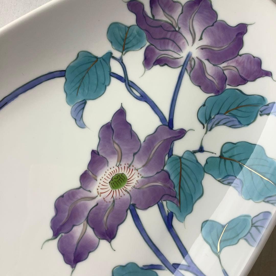 有田焼 金彩総手描き染付赤絵のクレマチス大皿 TS2018