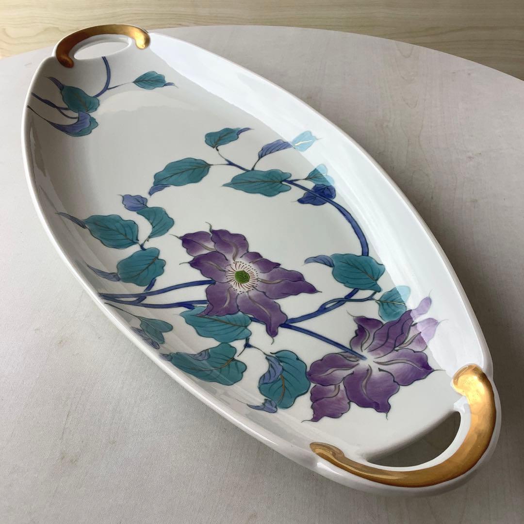 有田焼 金彩総手描き染付赤絵のクレマチス大皿 TS2018