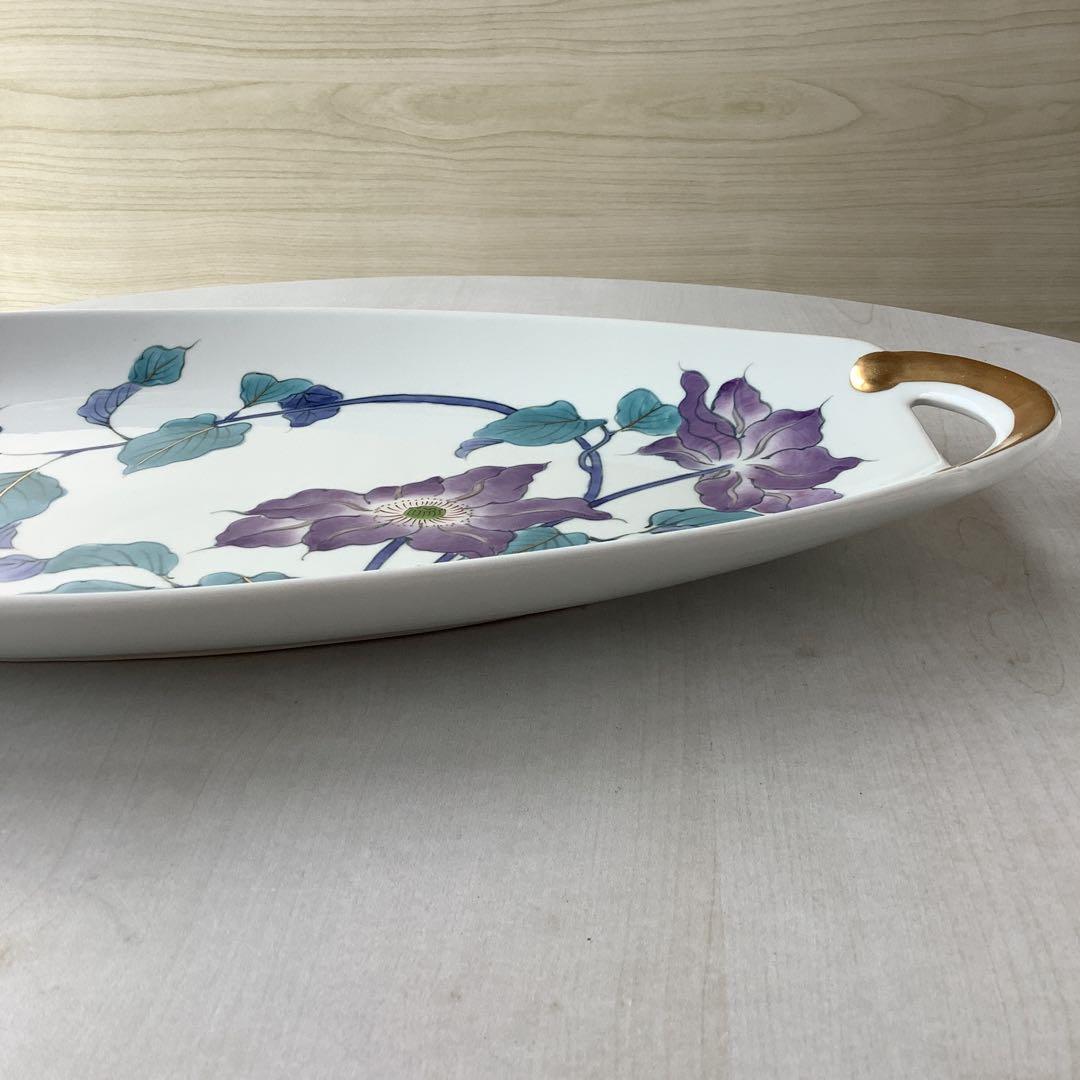 有田焼 金彩総手描き染付赤絵のクレマチス大皿 TS2018