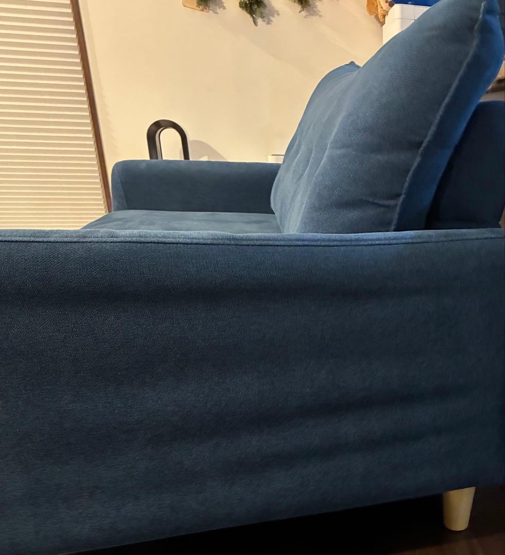 (最終価格)ニトリ2人掛けカジュアルソファ(ネイビー)ローソファコンパクトソファ