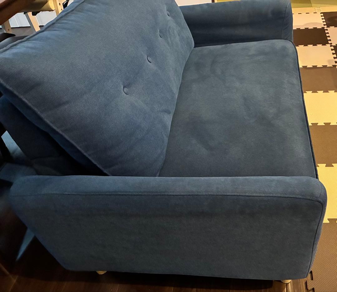 (最終価格)ニトリ2人掛けカジュアルソファ(ネイビー)ローソファコンパクトソファ