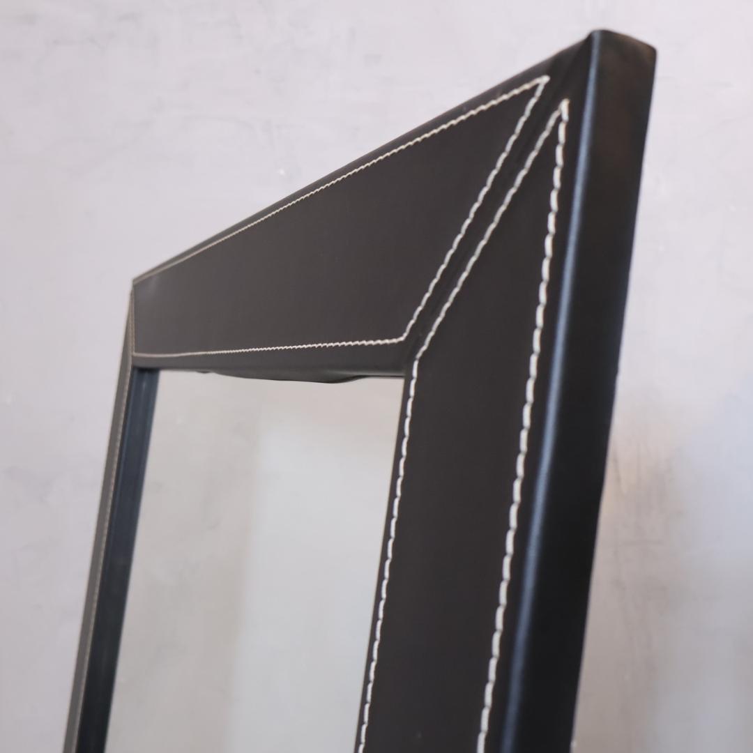 姿見 スタンドミラー 鏡 立て掛け 店舗什器 店舗 157㎝ モノクロ レザー調