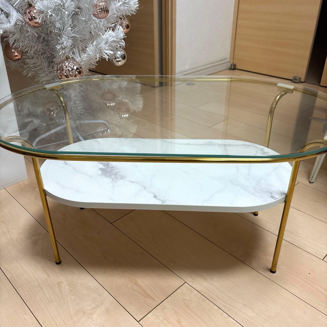 【極美品】francfranc レガートコーヒーテーブル　S ゴールド　大理石調