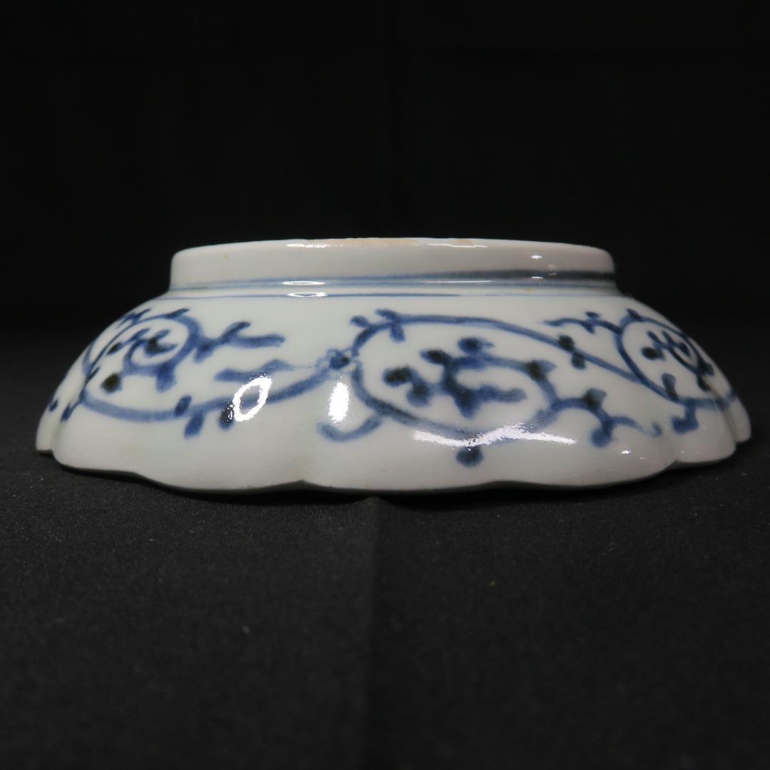 なます皿 3枚 微塵唐草 見込松竹梅 染付 蛇の目 銘 冨貴長春 窯