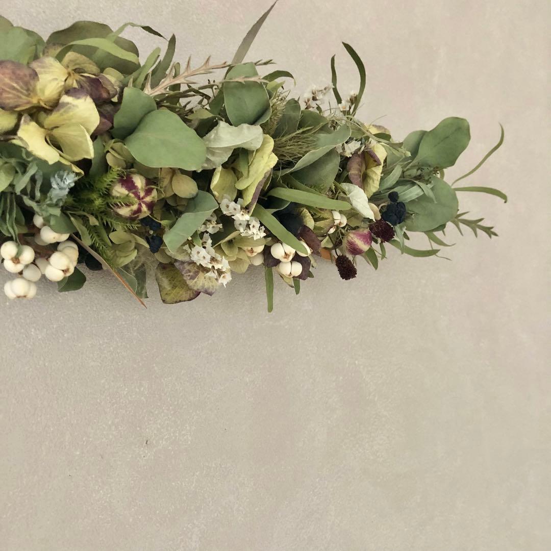 summer breese ハイドレンジアとユーカリの横長スワッグ 41cm