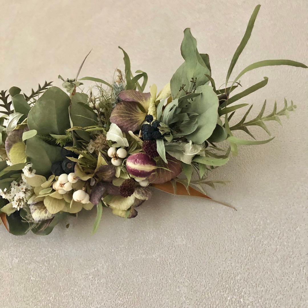 summer breese ハイドレンジアとユーカリの横長スワッグ 41cm