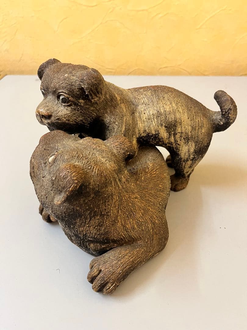 陶器製 子犬 二匹 置物 インテリア 可愛い ヴィンテージ