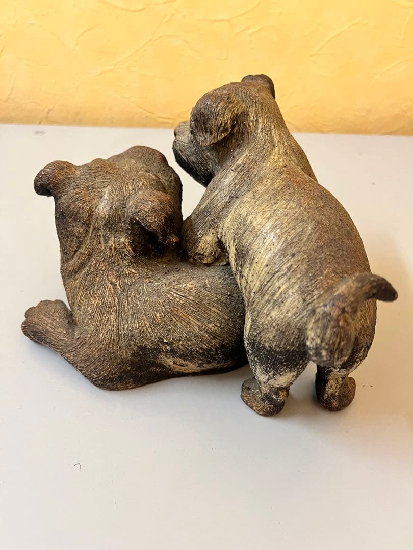 陶器製 子犬 二匹 置物 インテリア 可愛い ヴィンテージ