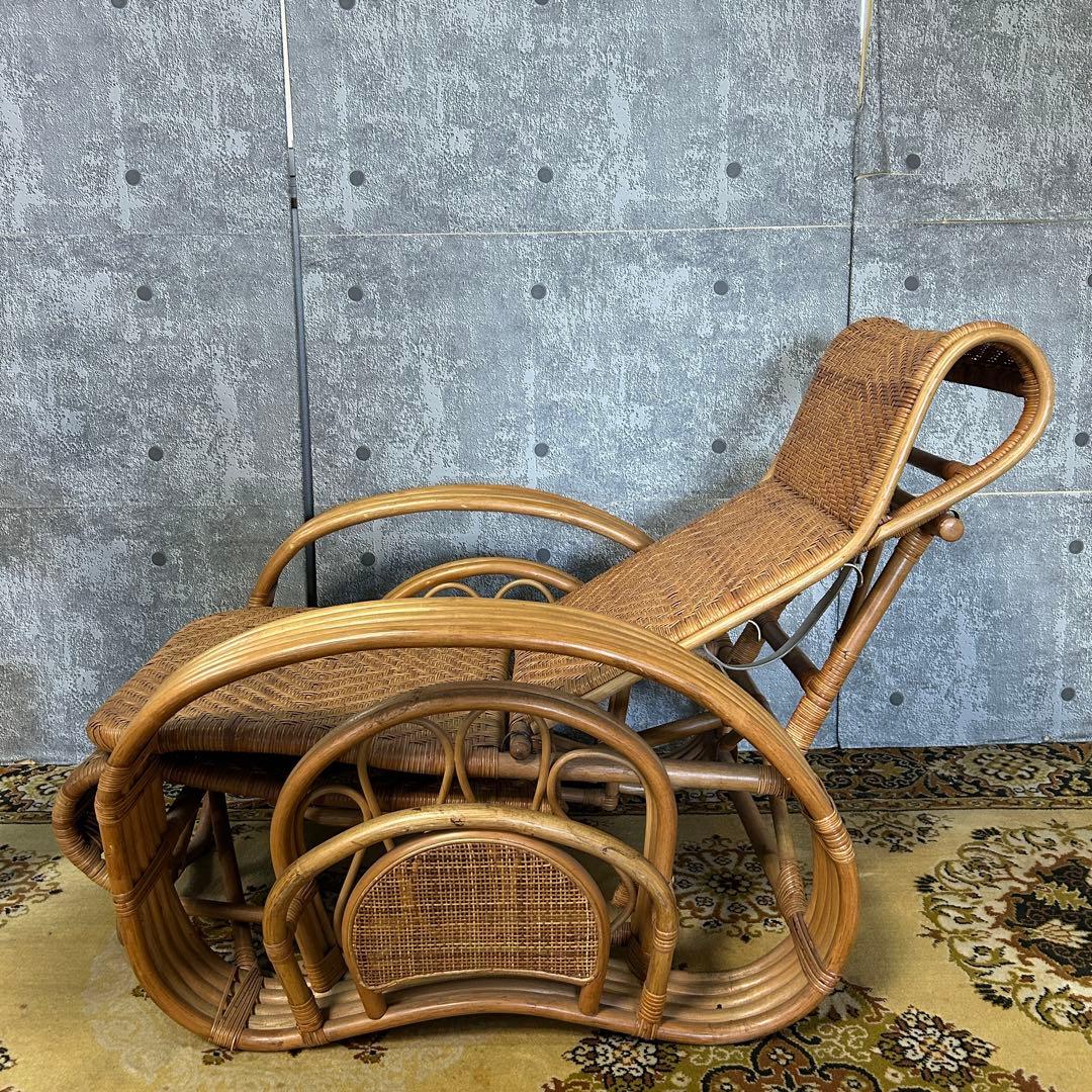 ꧁籐家具꧂ラタンリクライニングチェア いす イス 椅子 昭和レトロ アジアン
