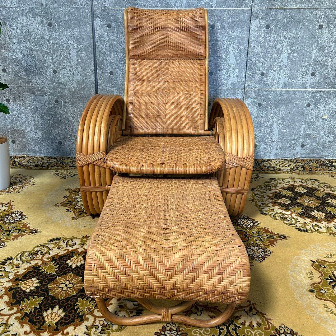 ꧁籐家具꧂ラタンリクライニングチェア いす イス 椅子 昭和レトロ アジアン