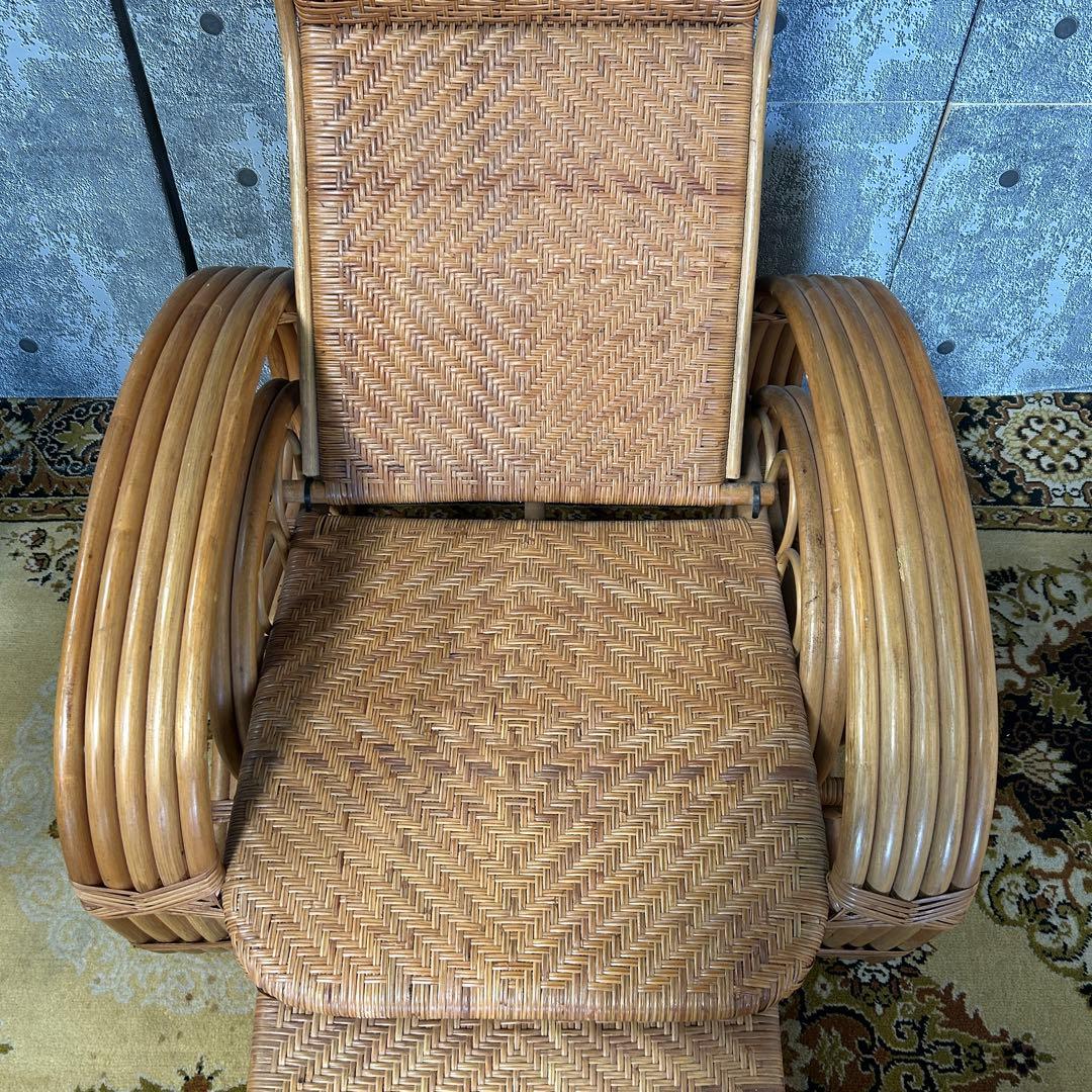 ꧁籐家具꧂ラタンリクライニングチェア いす イス 椅子 昭和レトロ アジアン