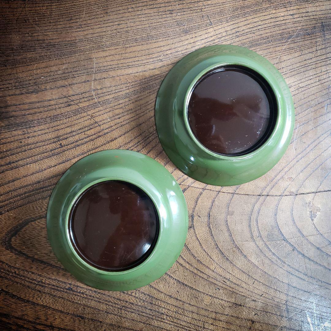 銘々皿 漆器 緑漆 青地 小皿 木製 金蒔絵 蕪 大根 なずな 明治 2枚 イ