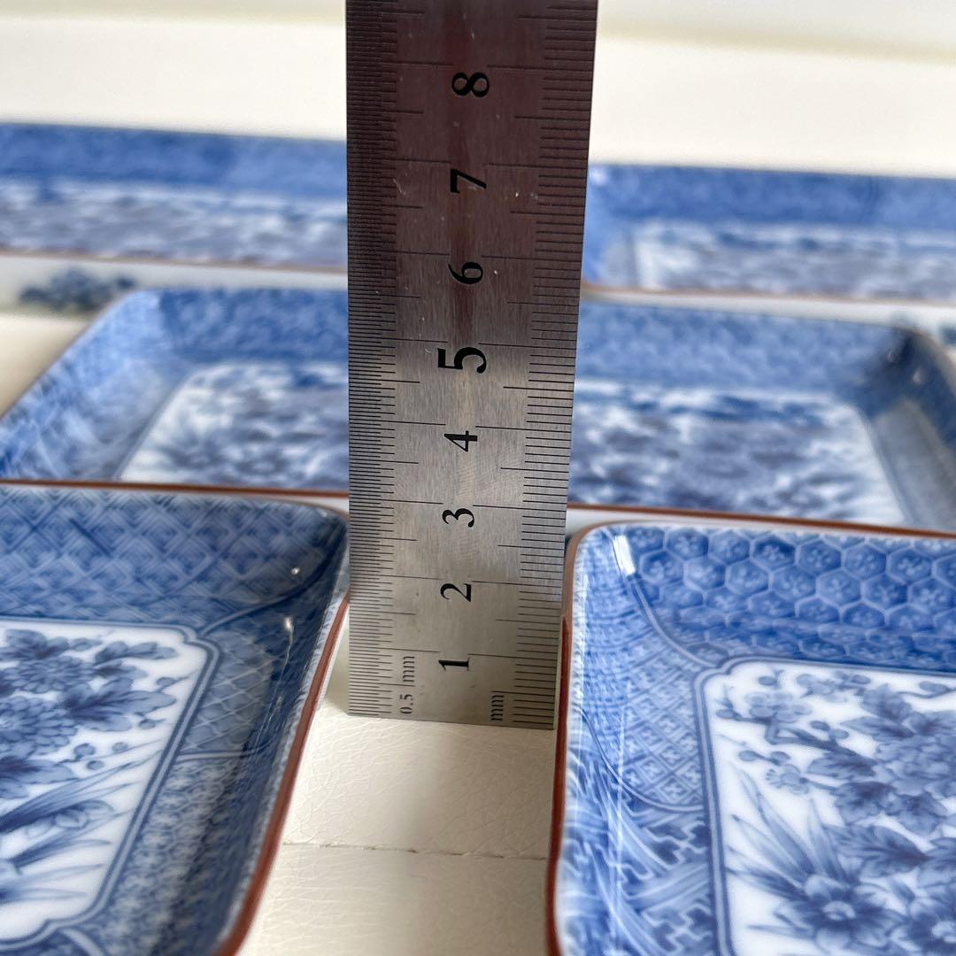 有田焼 龍峰窯 四君子 長角皿揃 5枚セット 角皿 銘々皿 小皿 染付 古