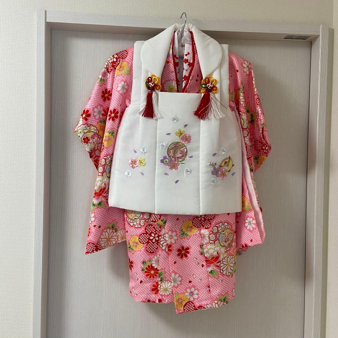 七五三用 花柄 ピンク着物　セット　女の子　3歳