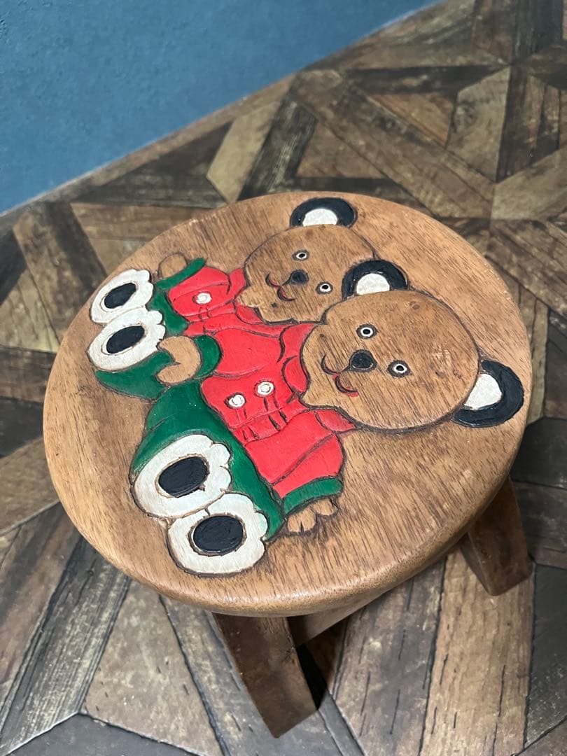 ベビーチェア ミニスツール 子供椅子 インテリア パンダ 木彫り 花台