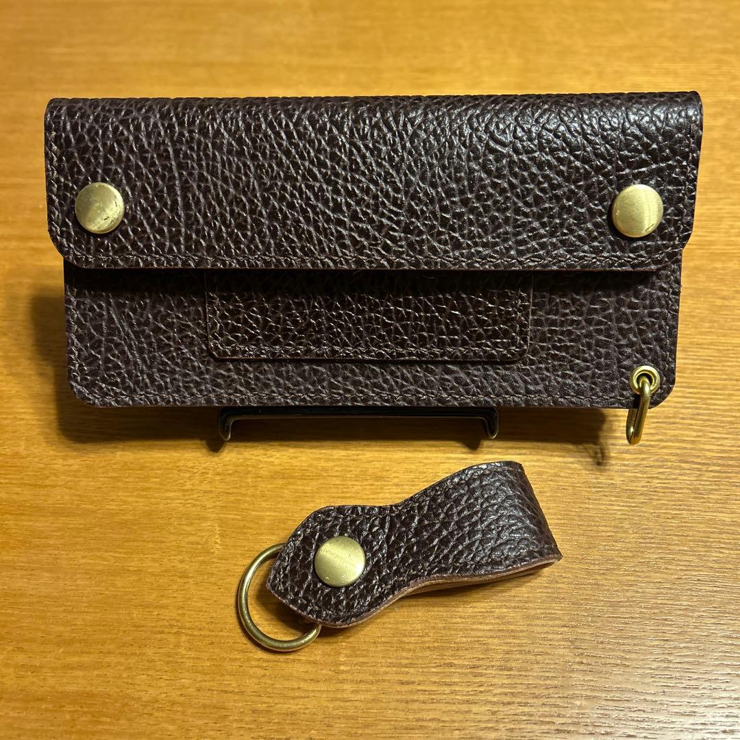 トラッカーウォレット　ベルトループ付き　ダークブラウン 牛革レザー型押し　財布 トラッカーズ ウォレット バイカーズ ライダーズ 二つ折り財布