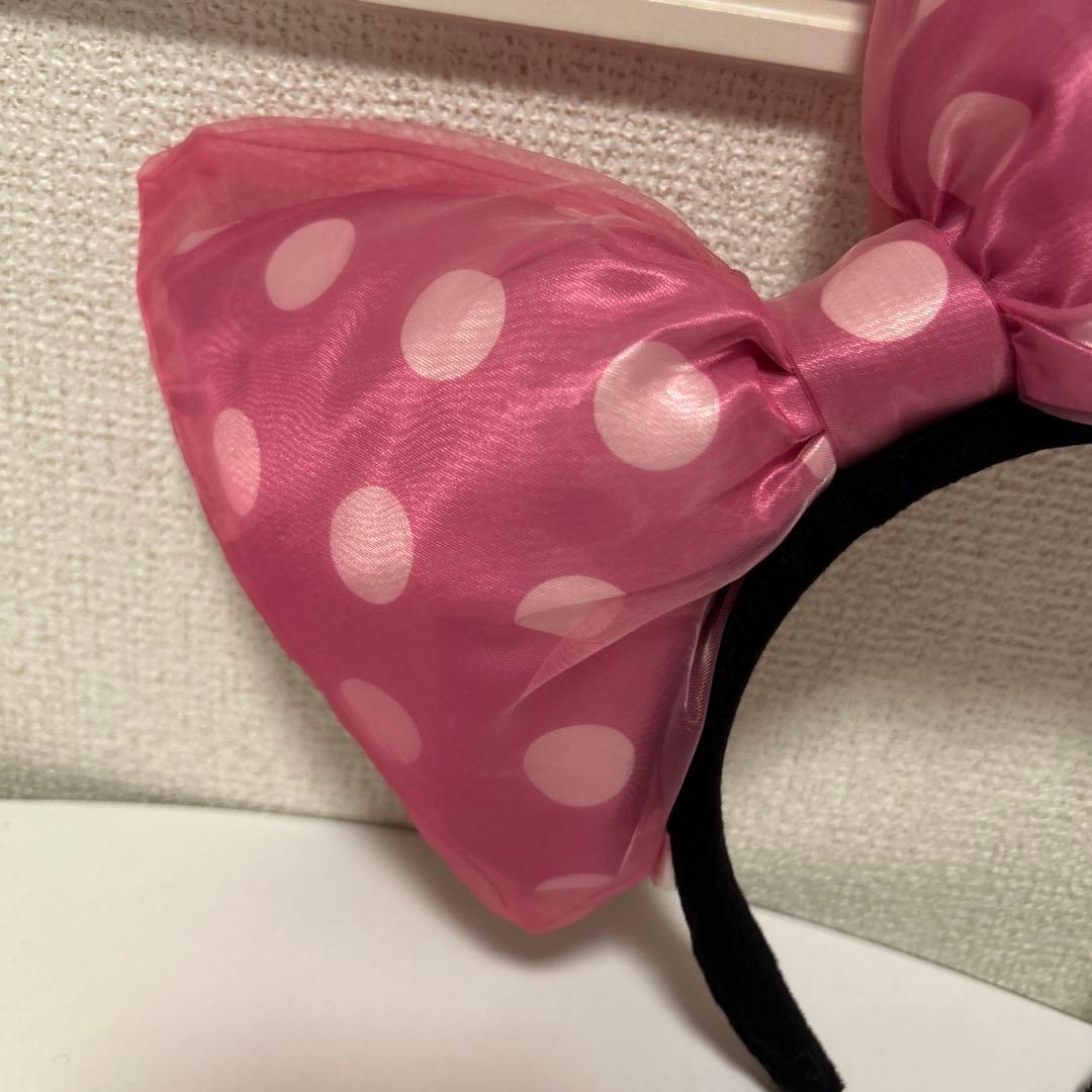 ミニーマウス ピンク水玉リボンカチューシャ ビックリボン ディズニー