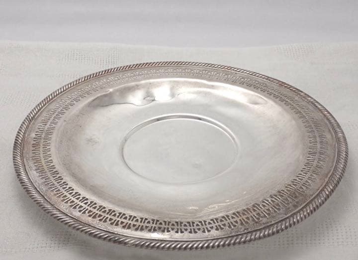 アンティーク　純銀プレート　トレー　透かし　31cm 大きなお盆