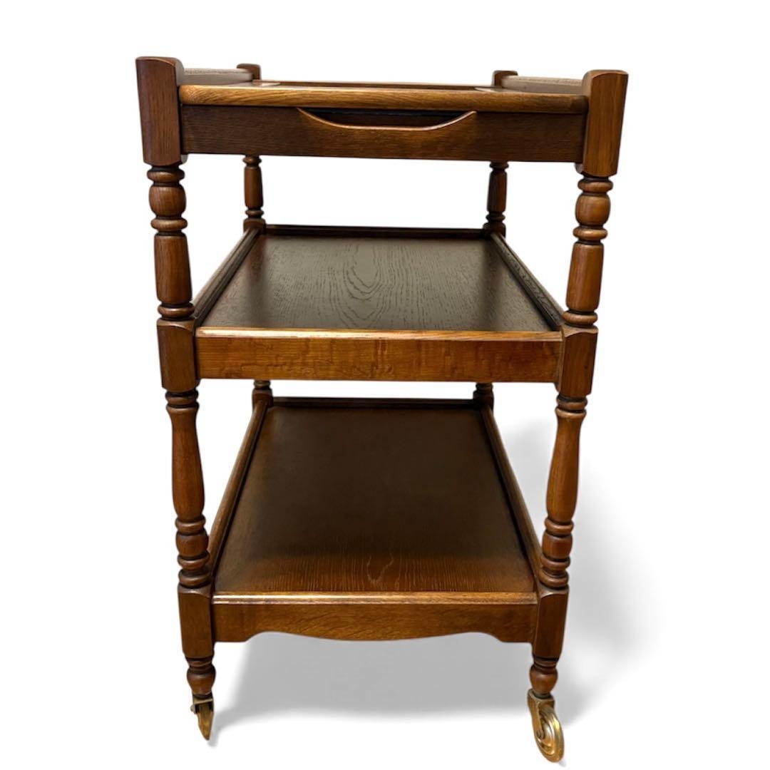 カリモク キッチンワゴン 3段 キャスター アンティーク トレー取外し可