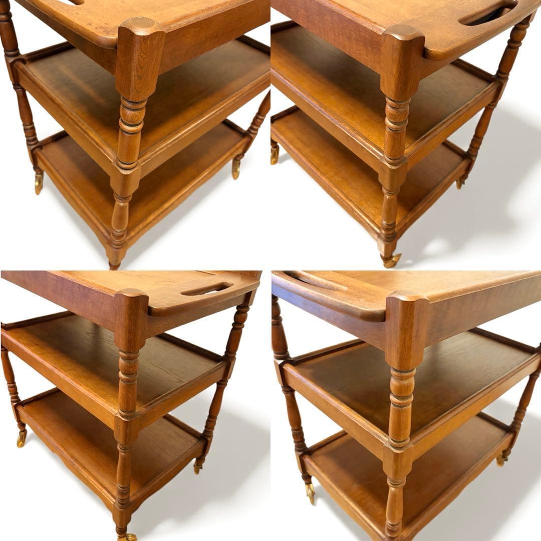 カリモク キッチンワゴン 3段 キャスター アンティーク トレー取外し可