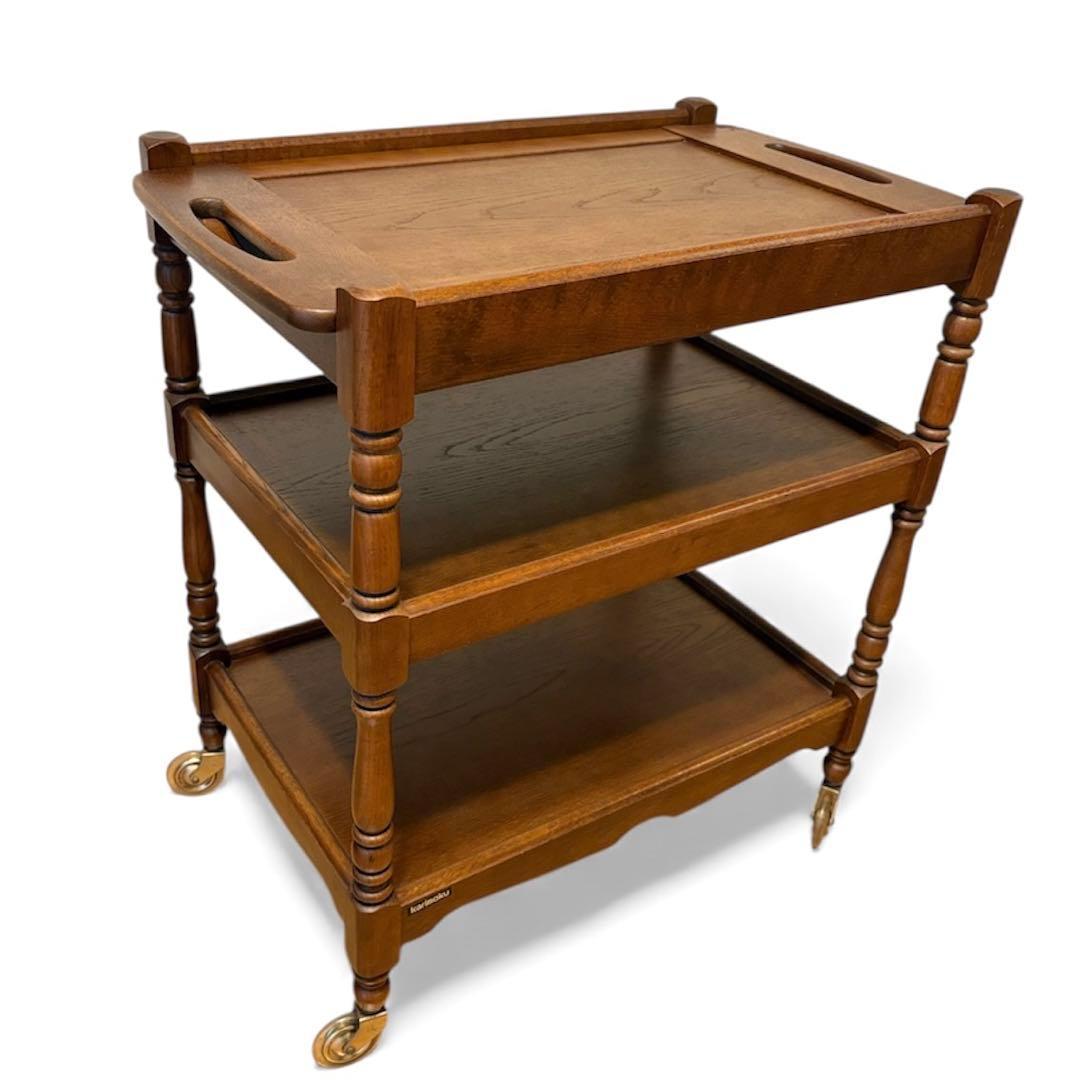 カリモク キッチンワゴン 3段 キャスター アンティーク トレー取外し可