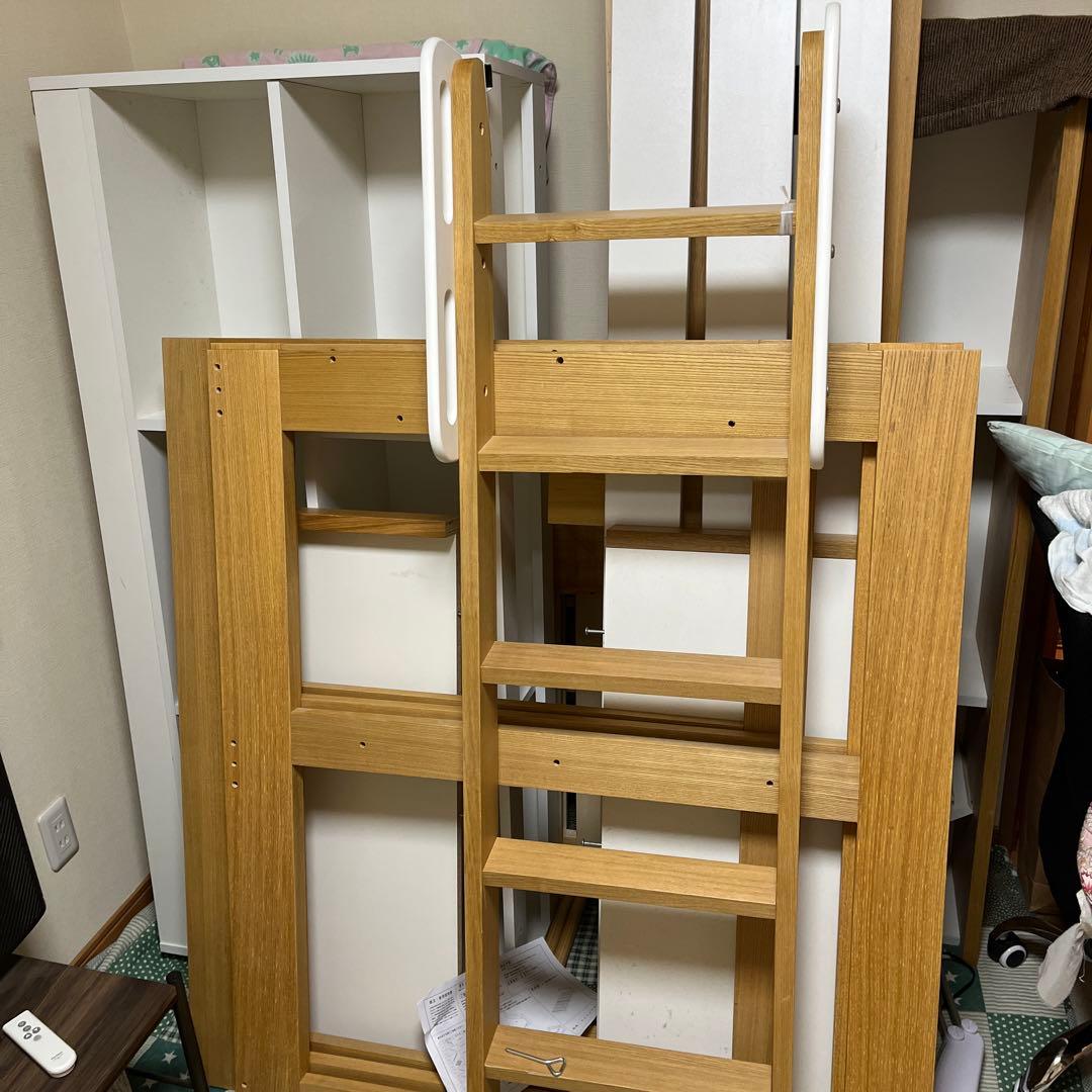 システムベッドデスク　ノア　タモ　LEDライト付き 階段、机付きロフトベッド