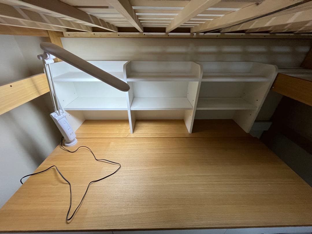 システムベッドデスク　ノア　タモ　LEDライト付き 階段、机付きロフトベッド