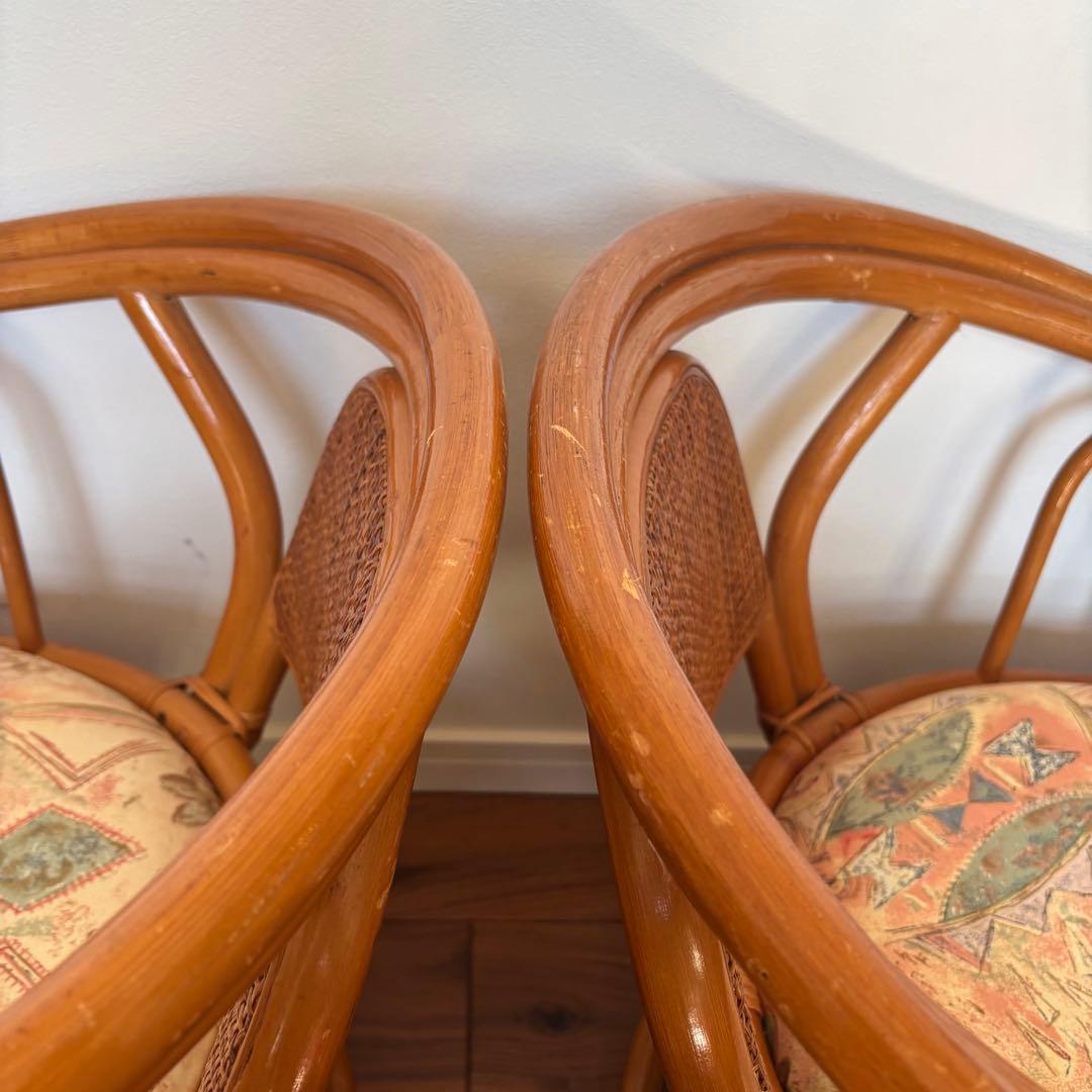 ラタン 回転チェア 2脚セット クッション付 籐椅子 座椅子 ローチェア