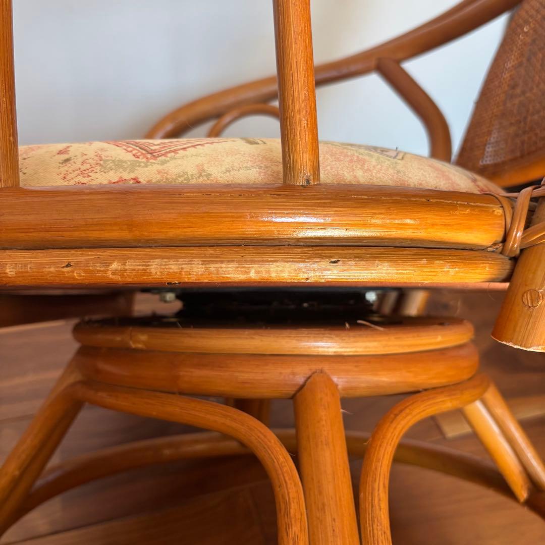 ラタン 回転チェア 2脚セット クッション付 籐椅子 座椅子 ローチェア