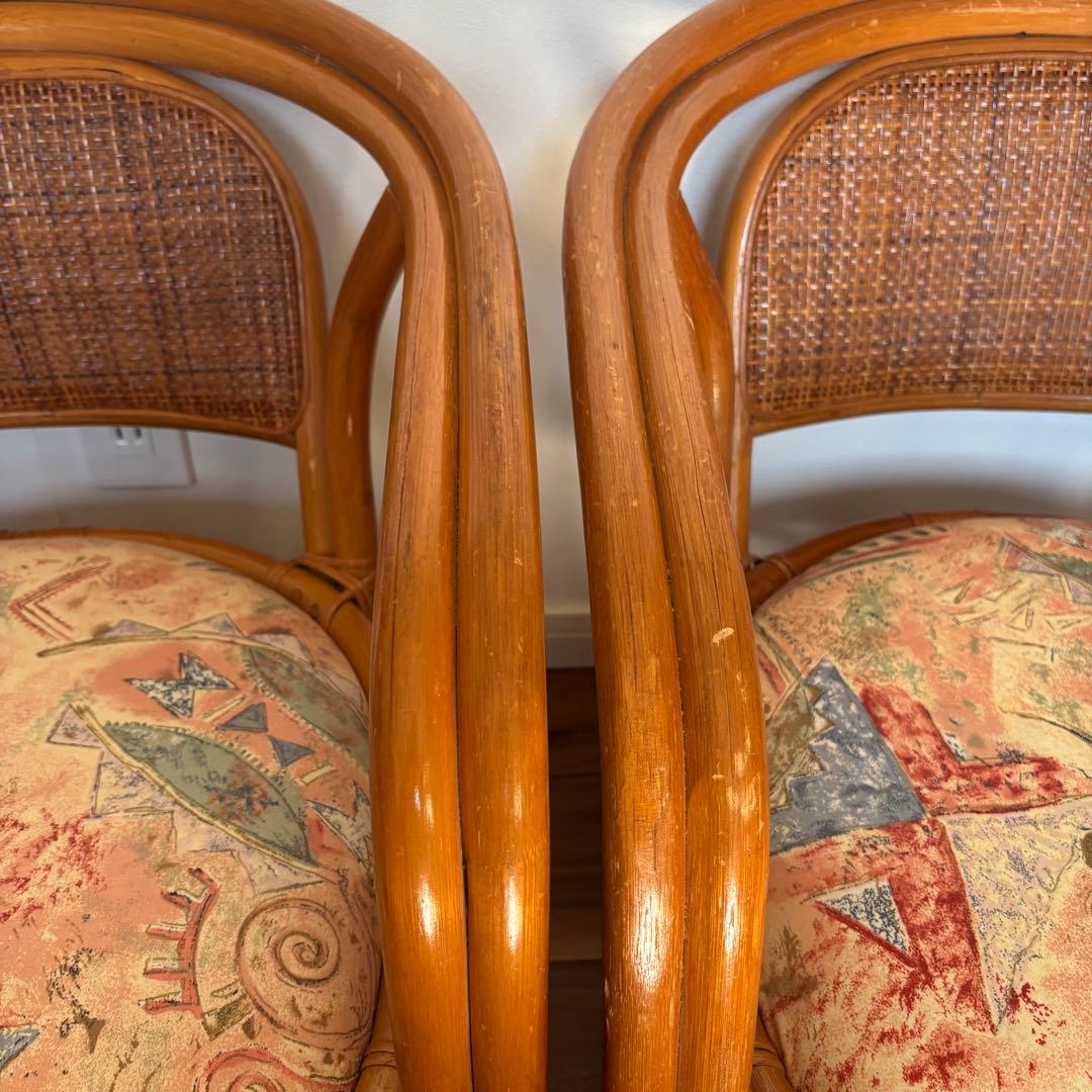 ラタン 回転チェア 2脚セット クッション付 籐椅子 座椅子 ローチェア