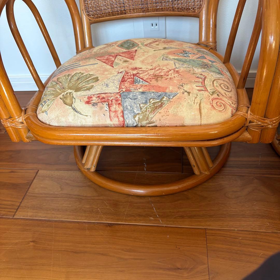 ラタン 回転チェア 2脚セット クッション付 籐椅子 座椅子 ローチェア