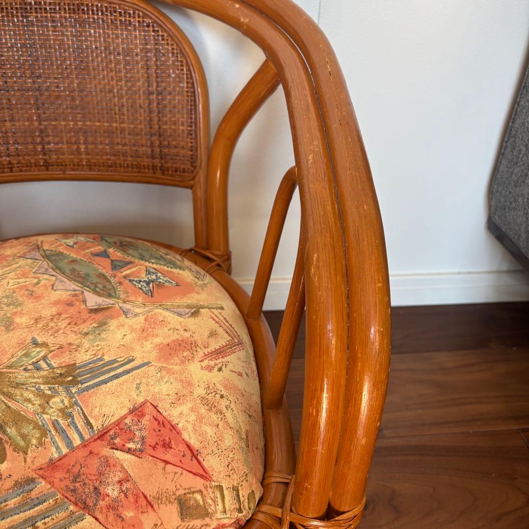 ラタン 回転チェア 2脚セット クッション付 籐椅子 座椅子 ローチェア