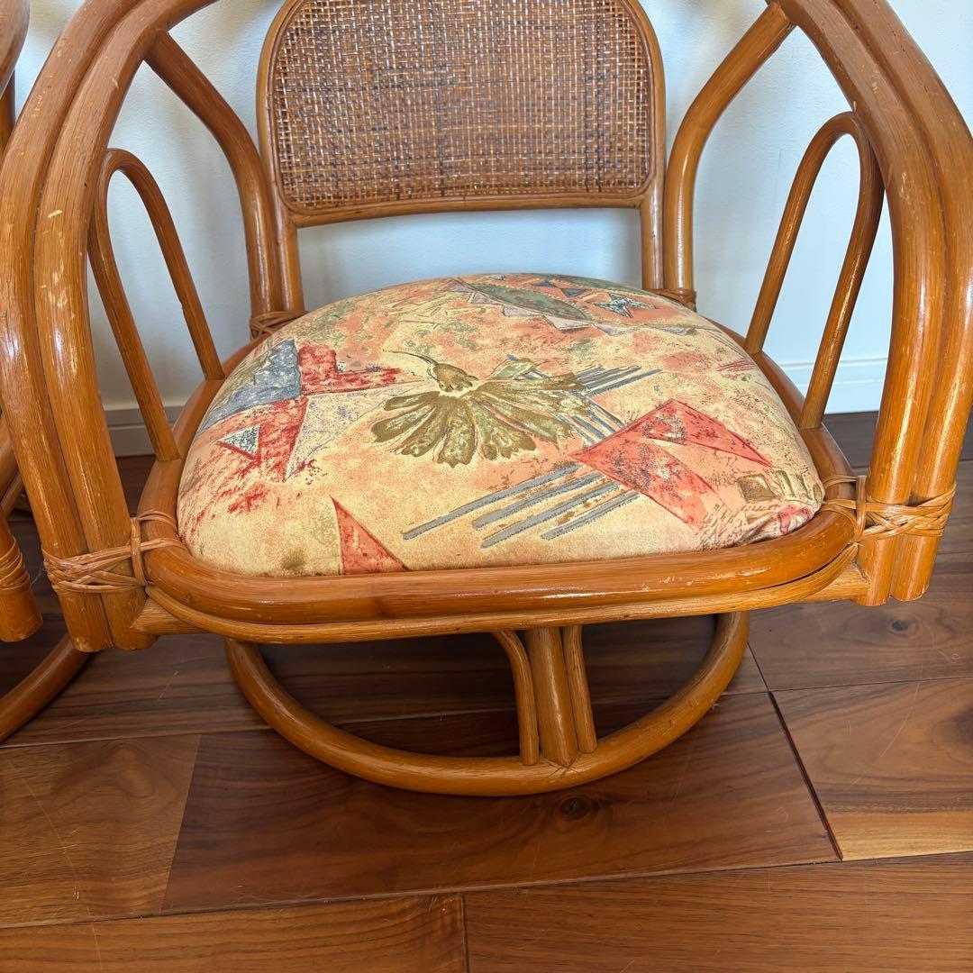 ラタン 回転チェア 2脚セット クッション付 籐椅子 座椅子 ローチェア