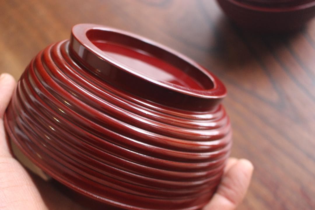 デッドストック！深みある糸目紅溜塗に極上稲穂福来雀蒔絵のお椀2点（検輪島塗雑煮椀