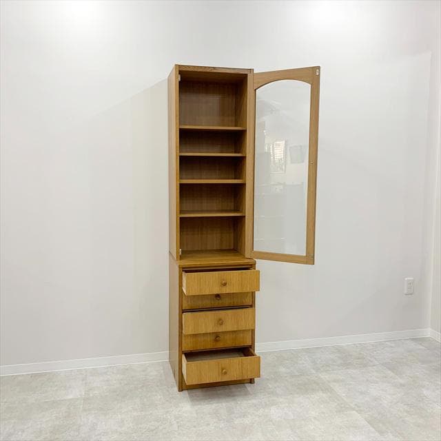 80'sヴィンテージオーク突板スリム食器棚（カップボード）