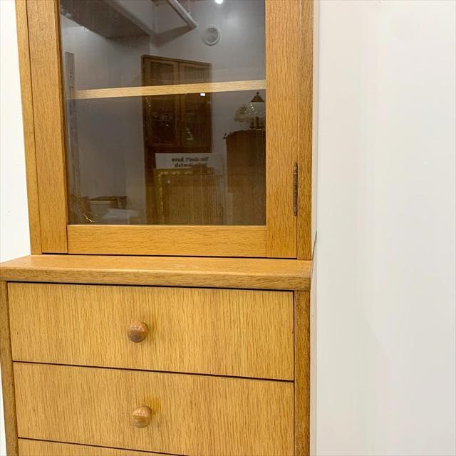 80'sヴィンテージオーク突板スリム食器棚（カップボード）