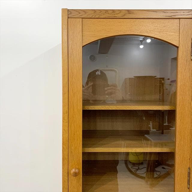 80'sヴィンテージオーク突板スリム食器棚（カップボード）