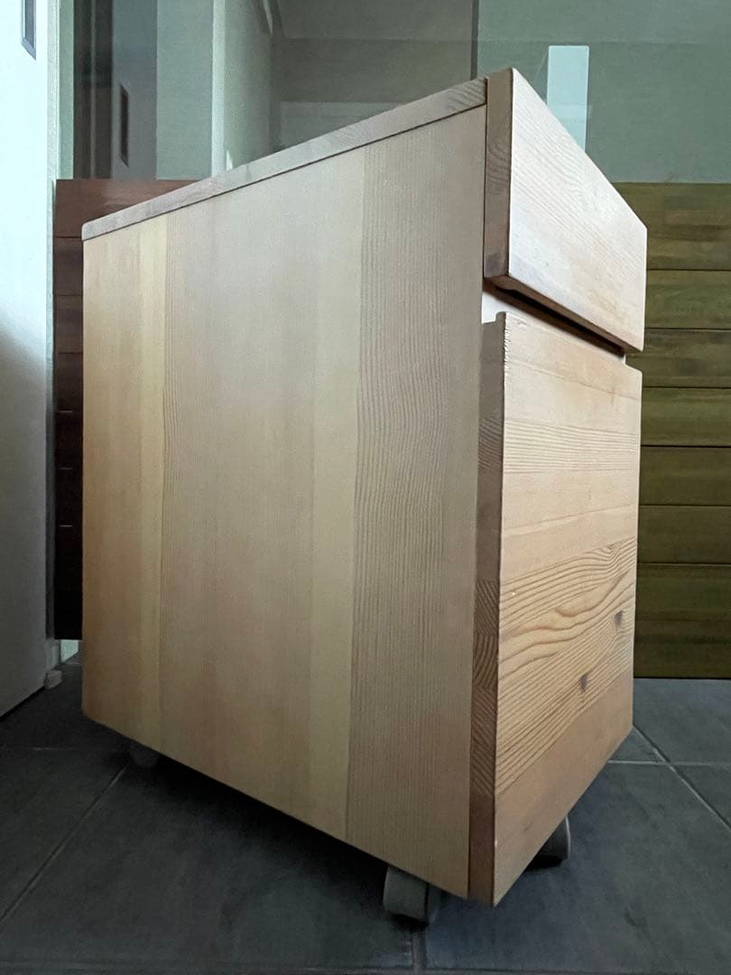 ■Muji/無印良品 天然木 無垢材 デスク/机 + デスクワゴン/キャビネット