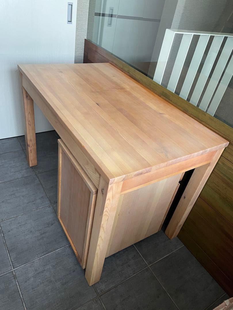 ■Muji/無印良品 天然木 無垢材 デスク/机 + デスクワゴン/キャビネット