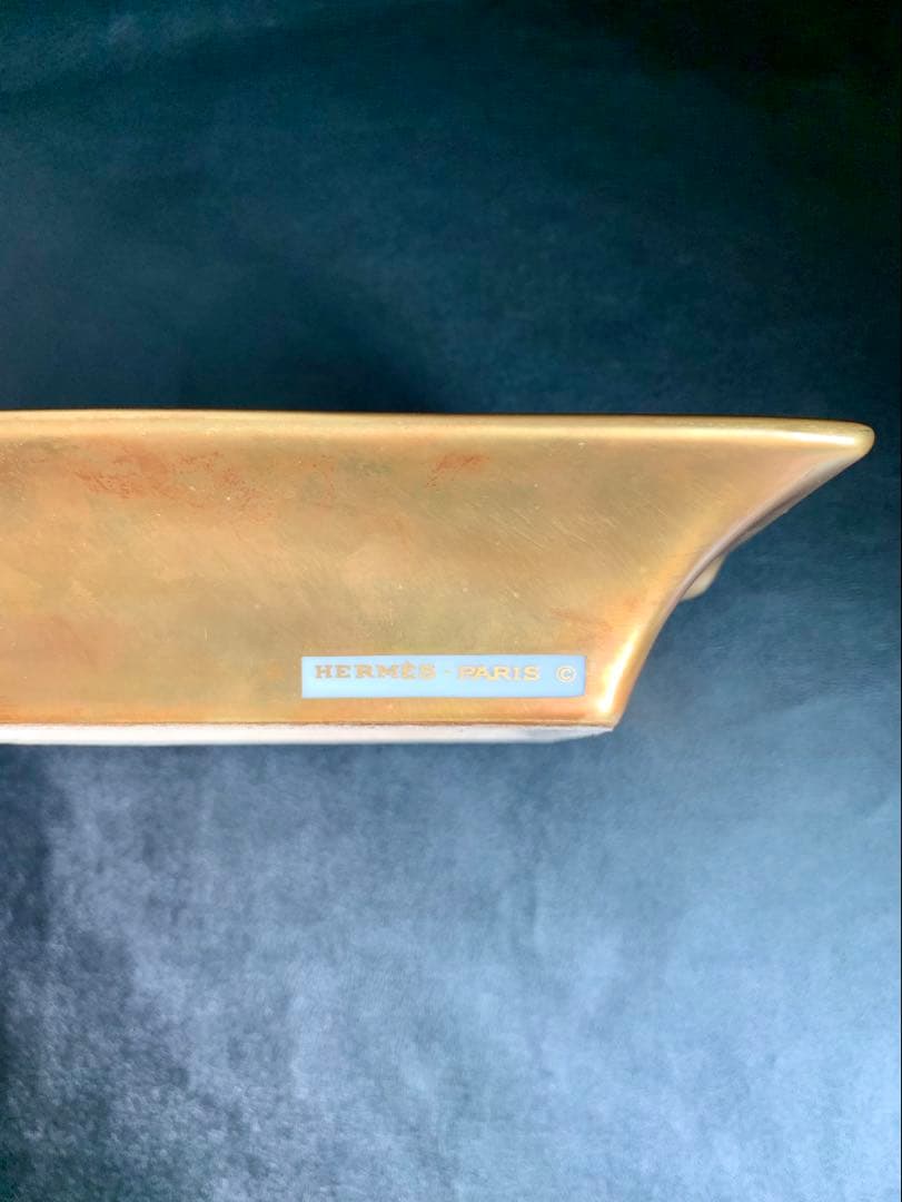 エルメスHERMES灰皿3H手描き 飾り皿 和柄 武士 馬 金彩 陶器小物入れ