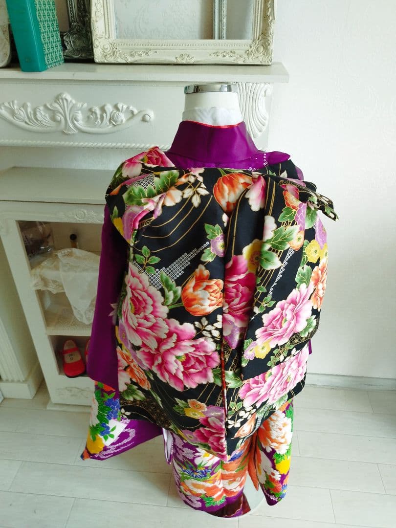 アンティーク正絹古典調紫の着物単品