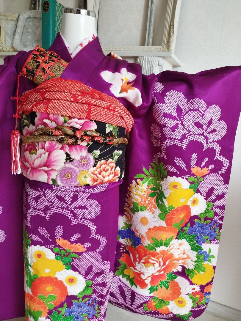 アンティーク正絹古典調紫の着物単品