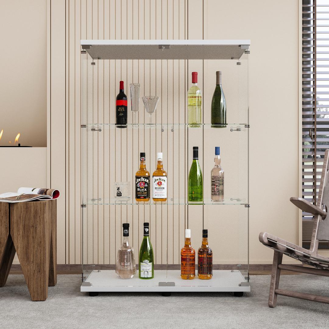 【新品】3段ワイド白｜ガラスショーケース｜大人のフィギュア棚 コレクションケース