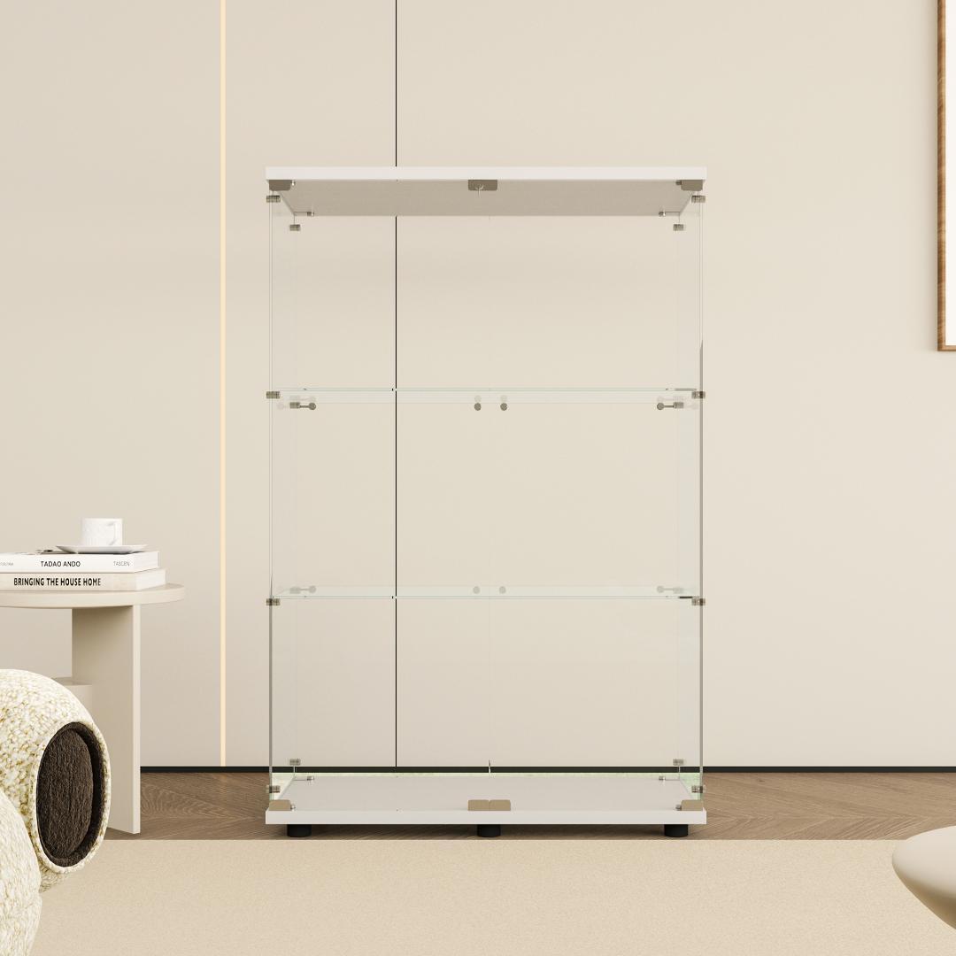 【新品】3段ワイド白｜ガラスショーケース｜大人のフィギュア棚 コレクションケース