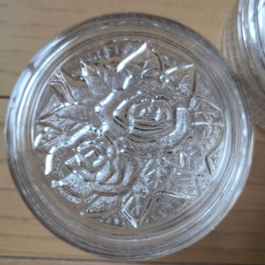 ヴィンテージ硝子バラ薔薇蓋付きガラスキャニスターセットシュガーミルク小物入れ