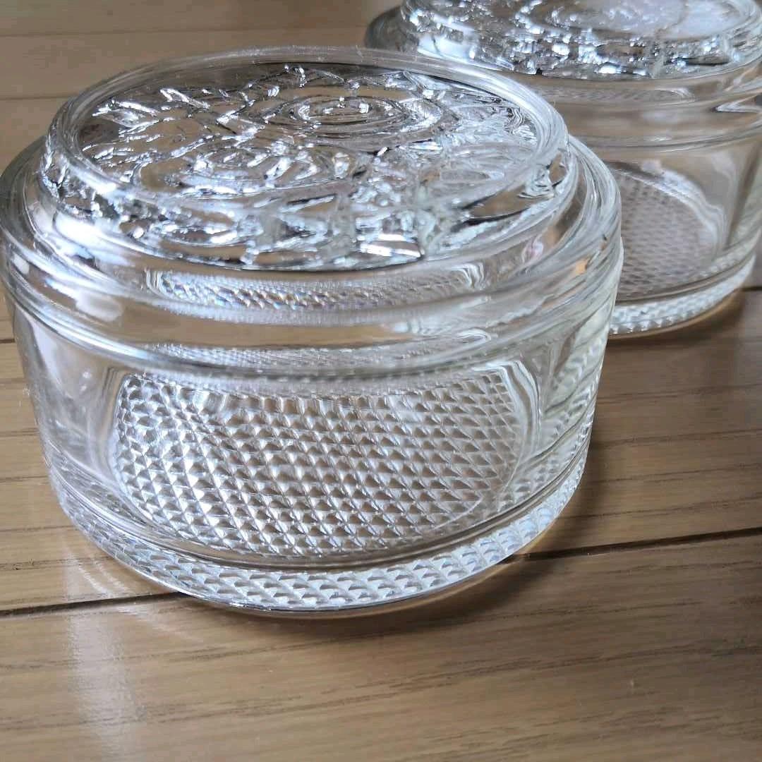 ヴィンテージ硝子バラ薔薇蓋付きガラスキャニスターセットシュガーミルク小物入れ