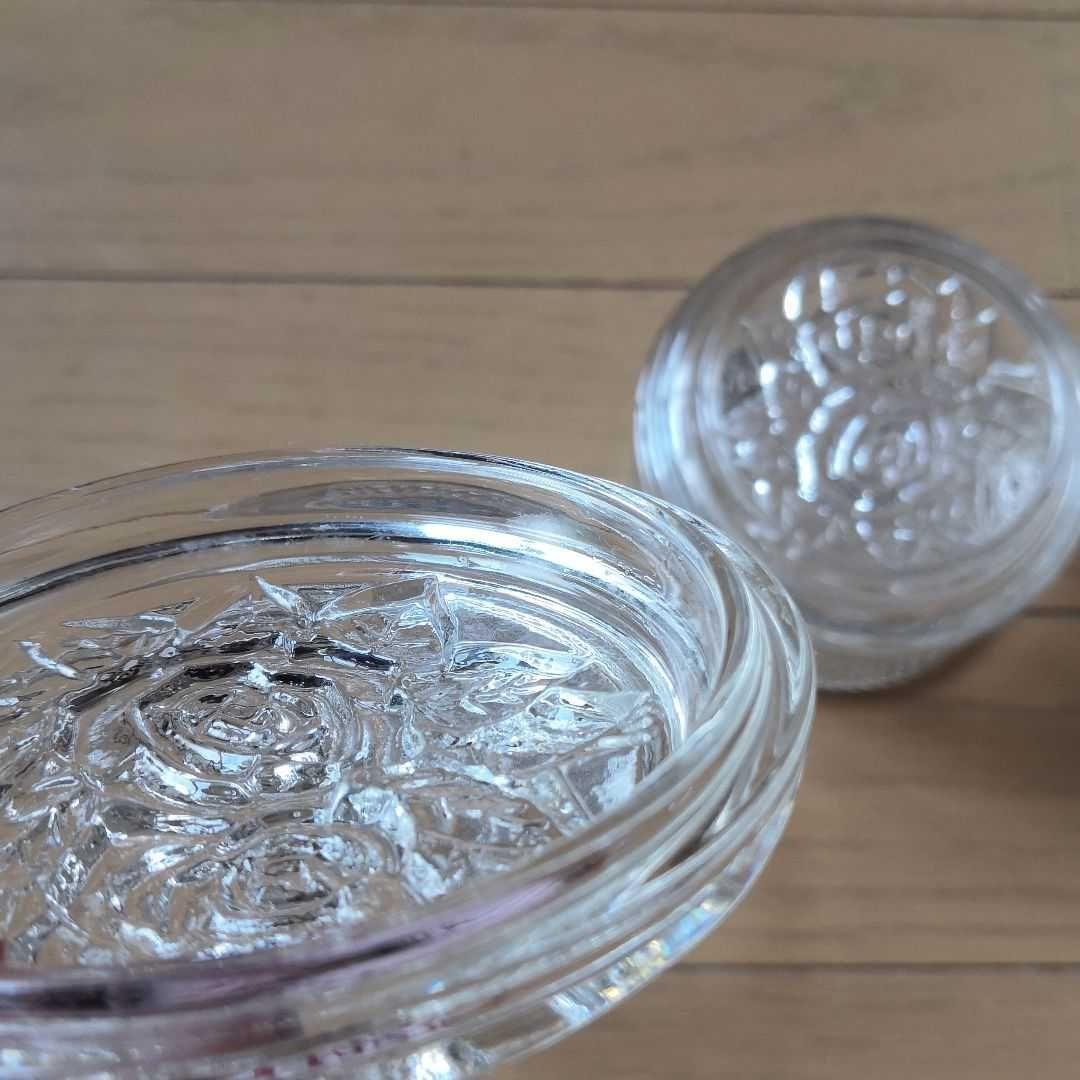 ヴィンテージ硝子バラ薔薇蓋付きガラスキャニスターセットシュガーミルク小物入れ