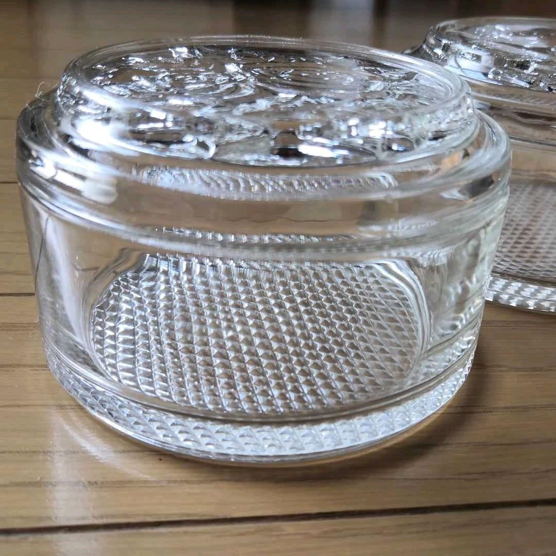 ヴィンテージ硝子バラ薔薇蓋付きガラスキャニスターセットシュガーミルク小物入れ