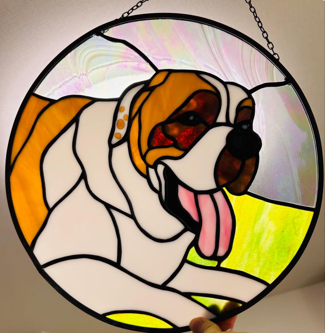 ステンドグラス　セントバーナード　壁飾り