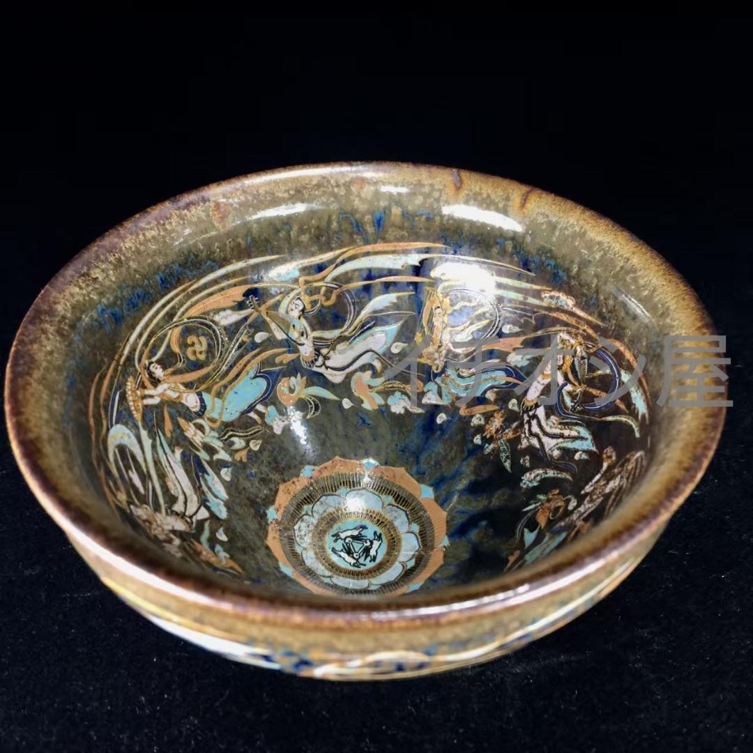 中国古美術 宋建窯 飛天図紋建盞 飛天意匠 宋代古陶磁 茶碗 茶道具